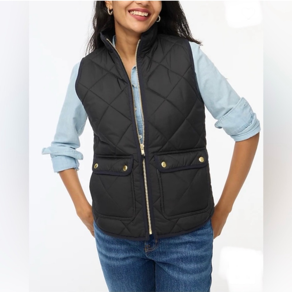 J. Crew Black and Gold Hardware Quilted Vest